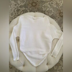 ARITZIA White Ribbed High Low Boatneck Sweater sz XXS